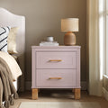 2 Drawer Nightstand, Premium Wood Storage With Elegant Fluted Design, Solid Wood Legs Nightstand With Metal Handle, Tall Bedside Table For Bedroom Living Room, Pink