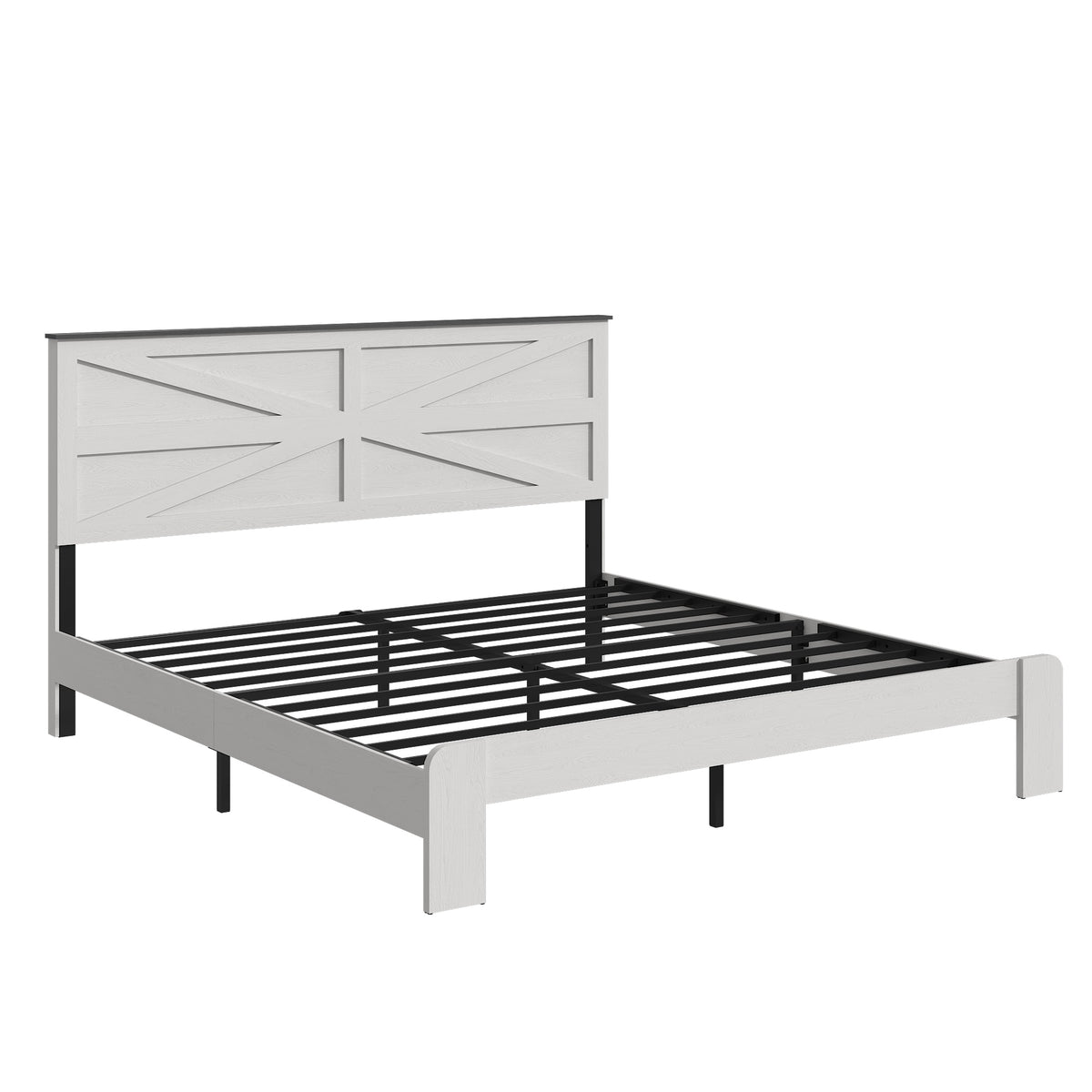 Queen Wood Platform Bed Frame With Headboard Underbed Storage White