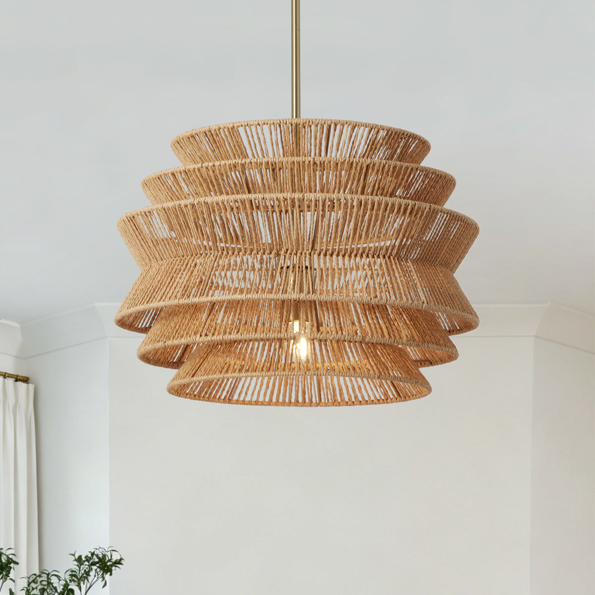 Hand-Woven Rattan Pendant Light, 17.3 in