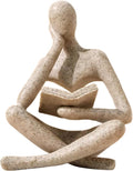 Beige Abstract Thinker Statue, Modern Reading Sculpture Figurine For Bookshelf, Desk And Coffee Table Decor