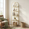 5 Tier Open Bookshelf Metal Tempered Glass Modern Tall Bookcase Display