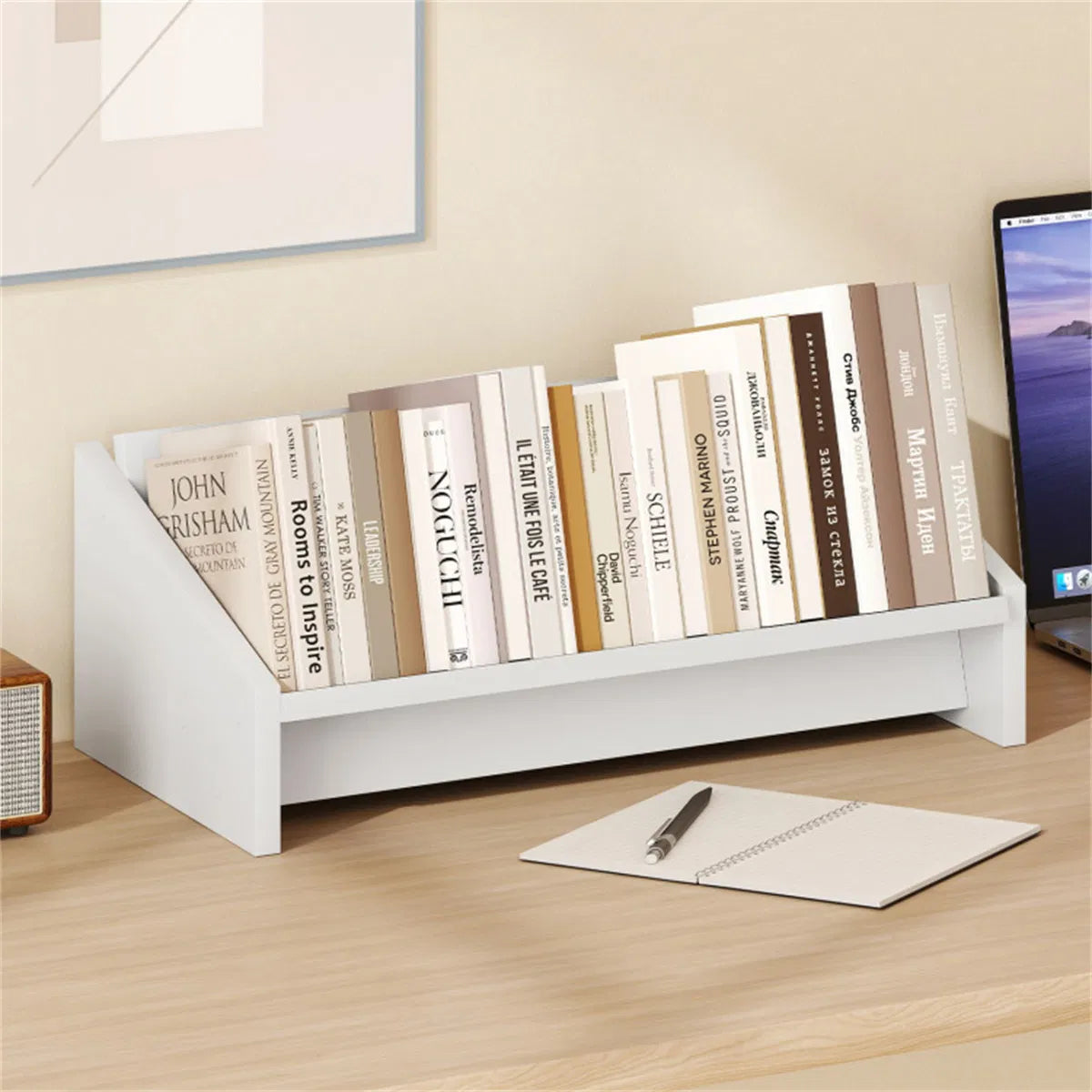 Desktop Bookshelf Wooden Tilting Bookcase Small