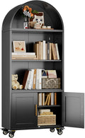 Metal Arched Bookcase With Wheels Modern Black