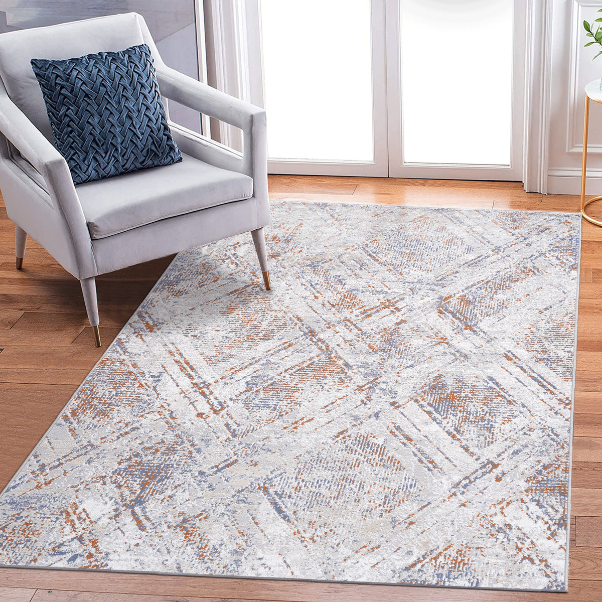 Beige Geometric Area Rug, 8 x 10 ft