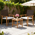3 Pieces Patio PE Wicker Furniture Set Acacia Wood Outdoor Conversation