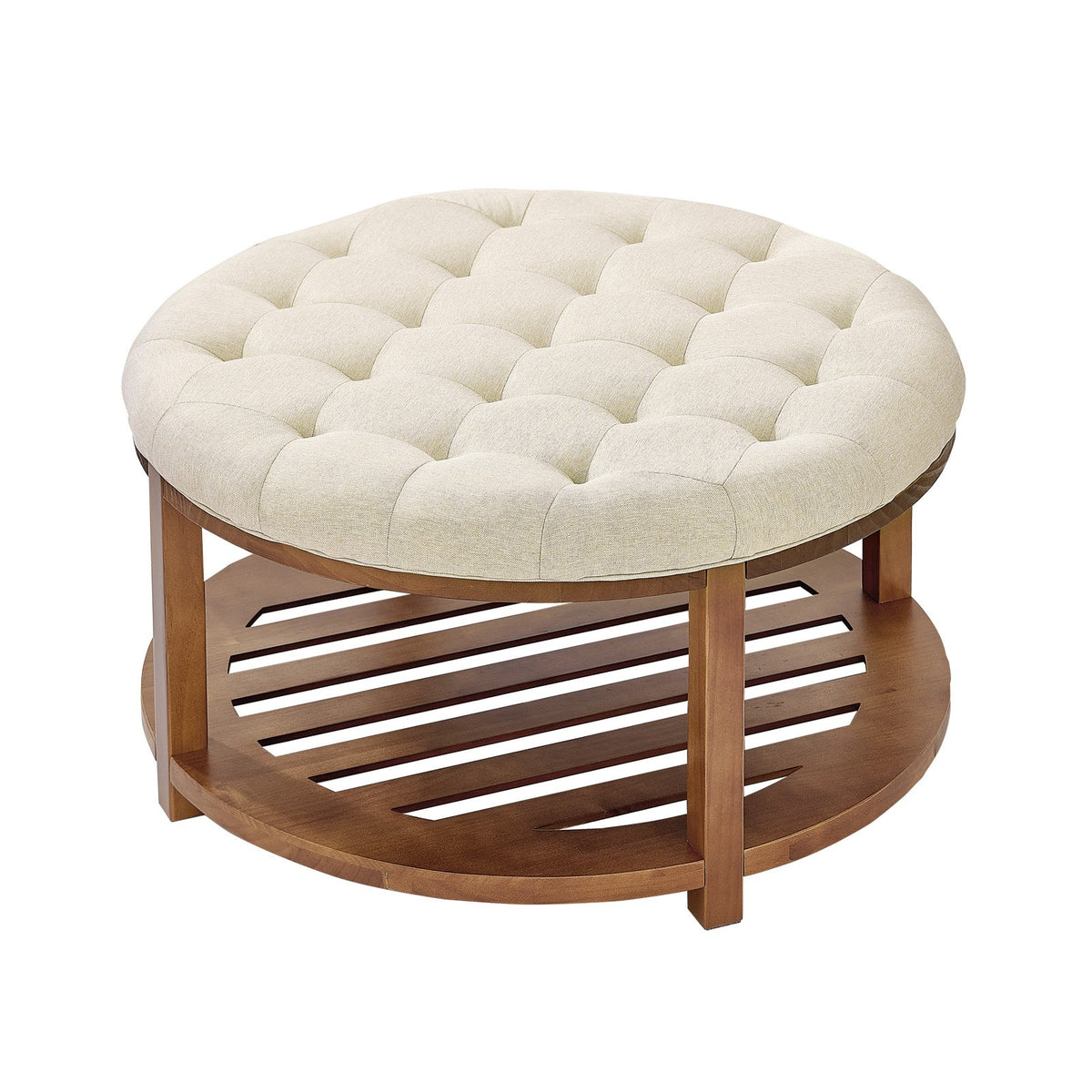 Large Round Ottoman Coffee Table 31.9 Inch Tufted