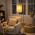 Corner Floor Lamp With Bamboo Shade, Dark Brown & Bronze