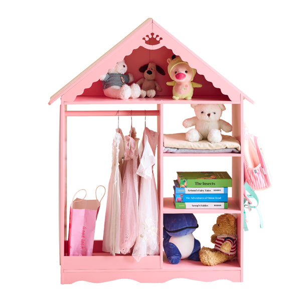 Star-Print Kids Wardrobe with Mirror 3-Tier Shelf Pink