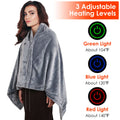 Wearable USB Heated Shawl Blanket, 8 Heating Zones, 3 Heat Settings, Zip Front, Grey