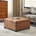 35 Inch Square Brown Faux Leather Storage Ottoman Lift-Top Footrest