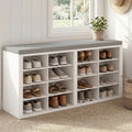 Shoe Storage Bench With Cushion 16 Cubby Shoe Rack Multifunctional Shoe Organizer Bench For Entryway Hallway Living Room Bedroom
