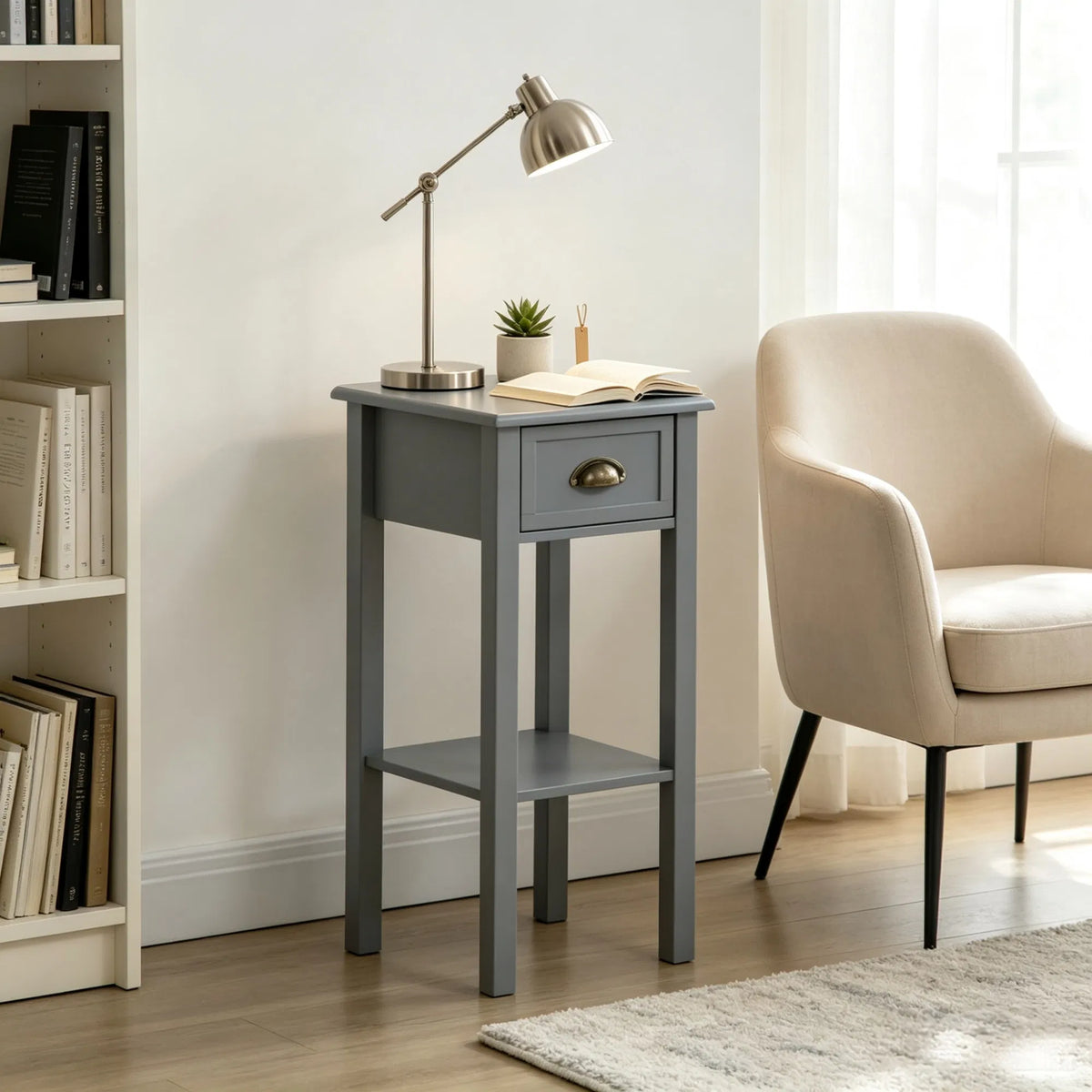 Gray 2-Pack 2-Tier Side Tables Nightstand With Open Shelf