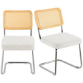 Rattan Dining Chairs Set Of 2, Mid Century Modern Dining Chair, Upholstered Velvet Accent Chair With Rattan Back, Retro Dining Room Kitchen Chair For Living Room, Bedroom, Office (18.1 Inch)