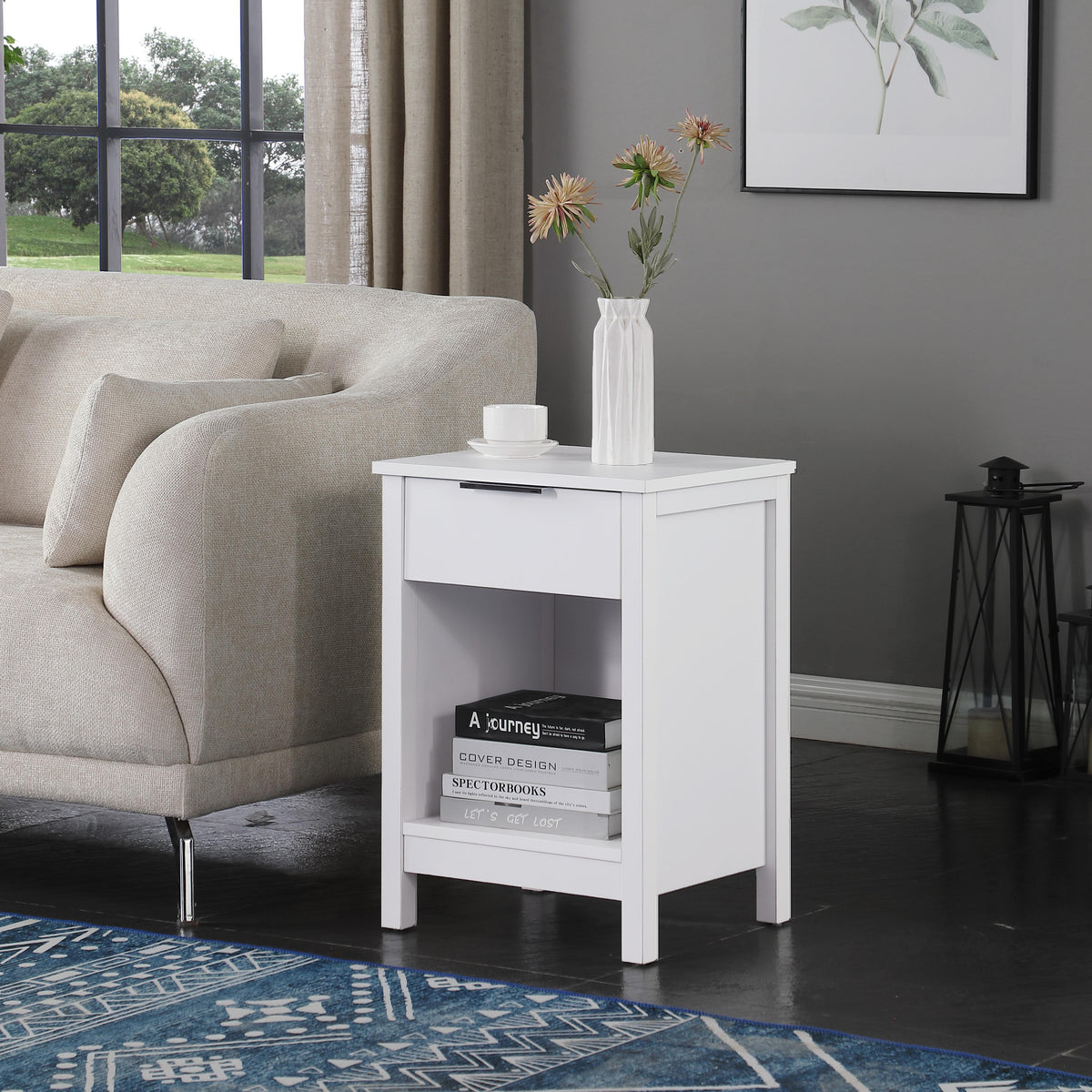Nightstand With Drawer, 3-Tier End Side Table With Storage Drawer And Shelf, Modern Bedside Night Stand For Bedroom, Living Room - Retro White
