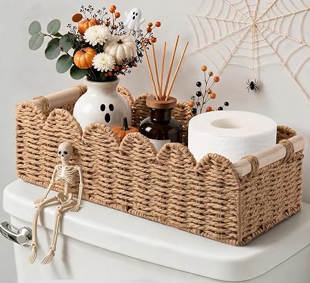 Neutral Back-of-Toilet Storage Basket Bathroom Organizer
