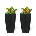 Faux Rattan Tall Planters, Set of 2 — Indoor/Outdoor with Drainage