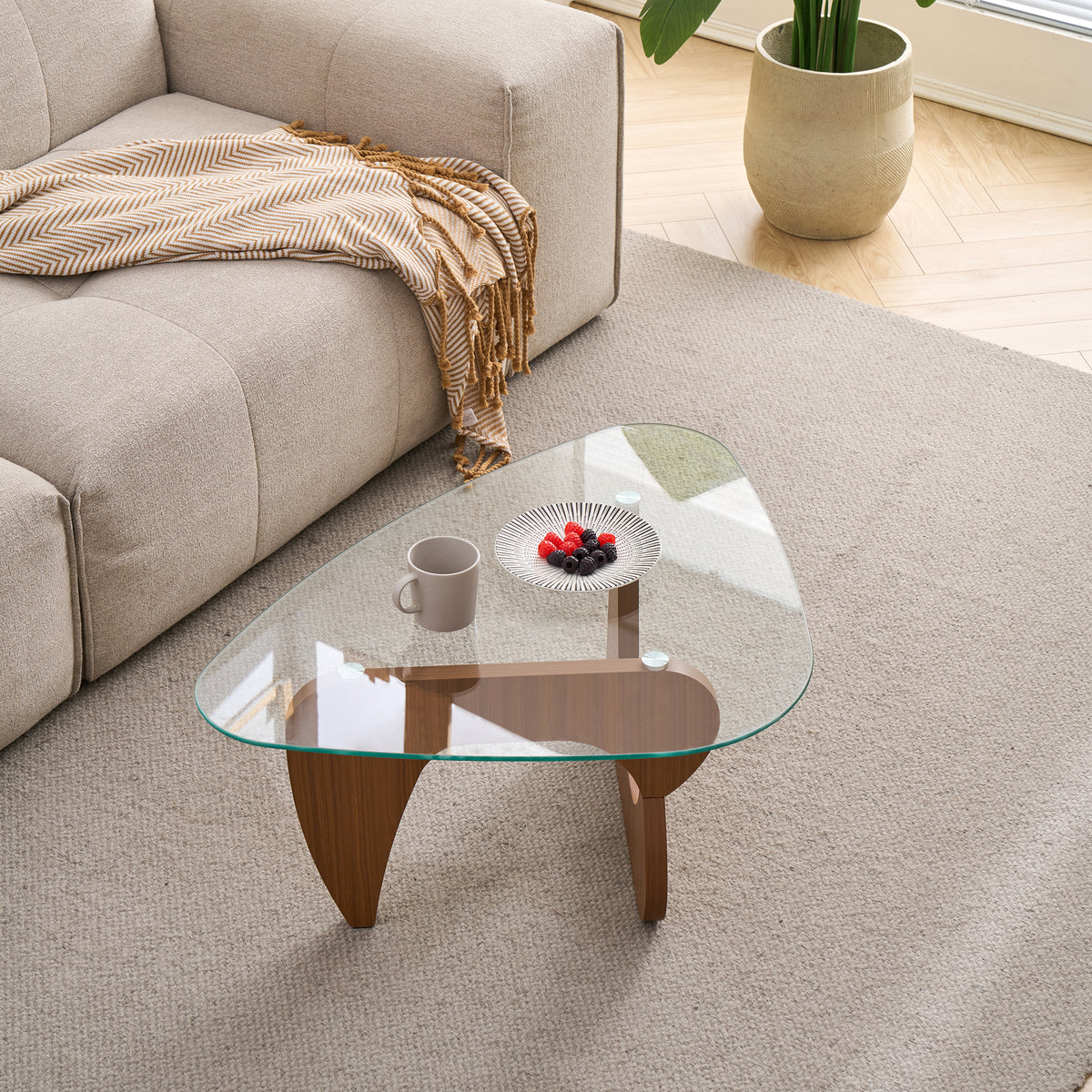 Mid-Century Modern Wood Center Table Small Farmhouse Coffee Table For Living Room Brown