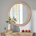 27.5 Inch Round Wall Mirror, Wooden Farmhouse Circle Mirror For Bathroom Vanity Bedroom Entryway