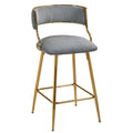 Set Of 2 Counter Height Bar Stools, 26 Inch Corduroy Kitchen Island Counter Bar Stool With Back, Golden Chromed Base And Footrest - Grey