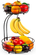 2-Tier Iron Countertop Fruit Vegetable Basket With Banana Hanger