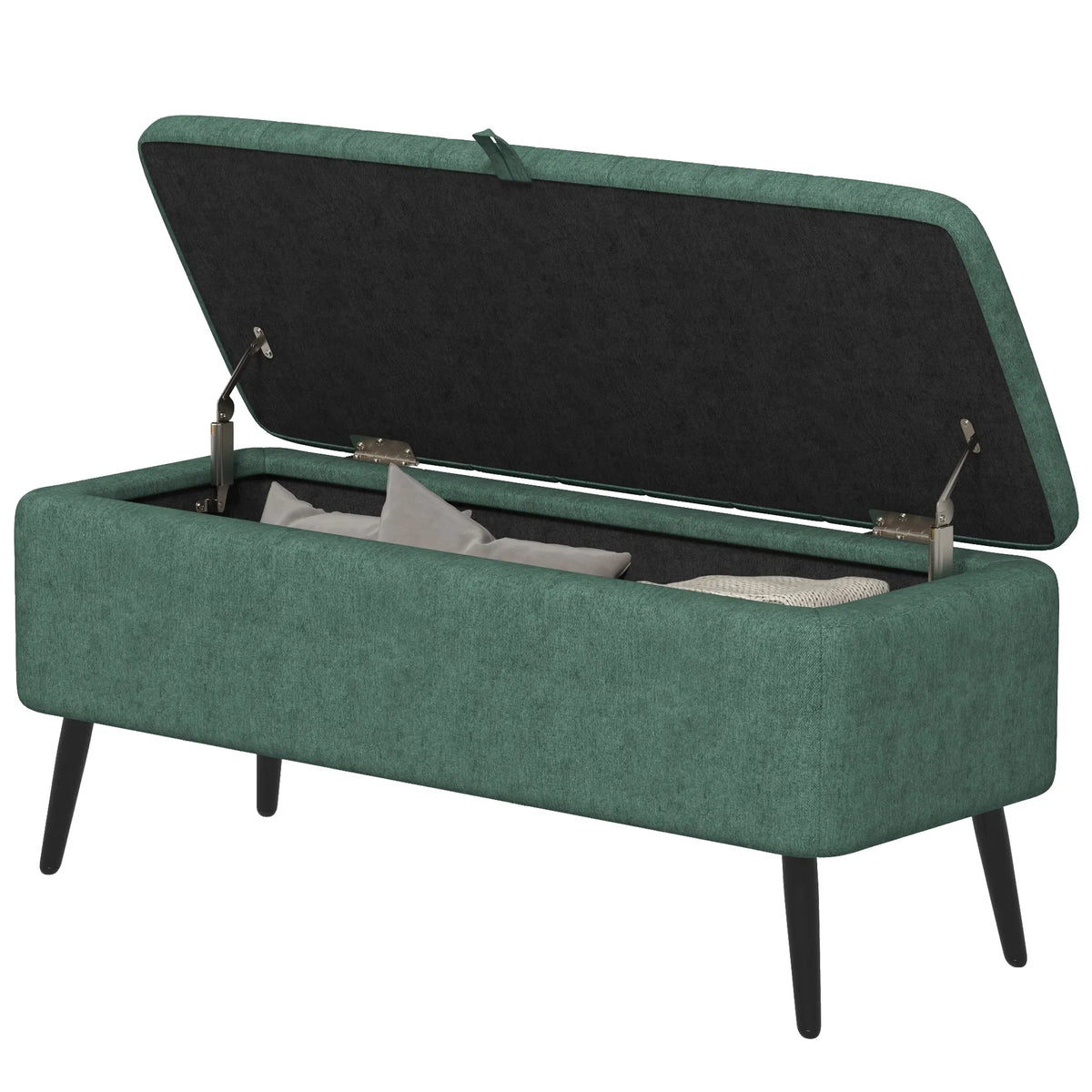 40" Ottoman with Storage, Linen Upholstered Storage Ottoman Bench with Steel Legs for Living Room, Bedroom Dark Green