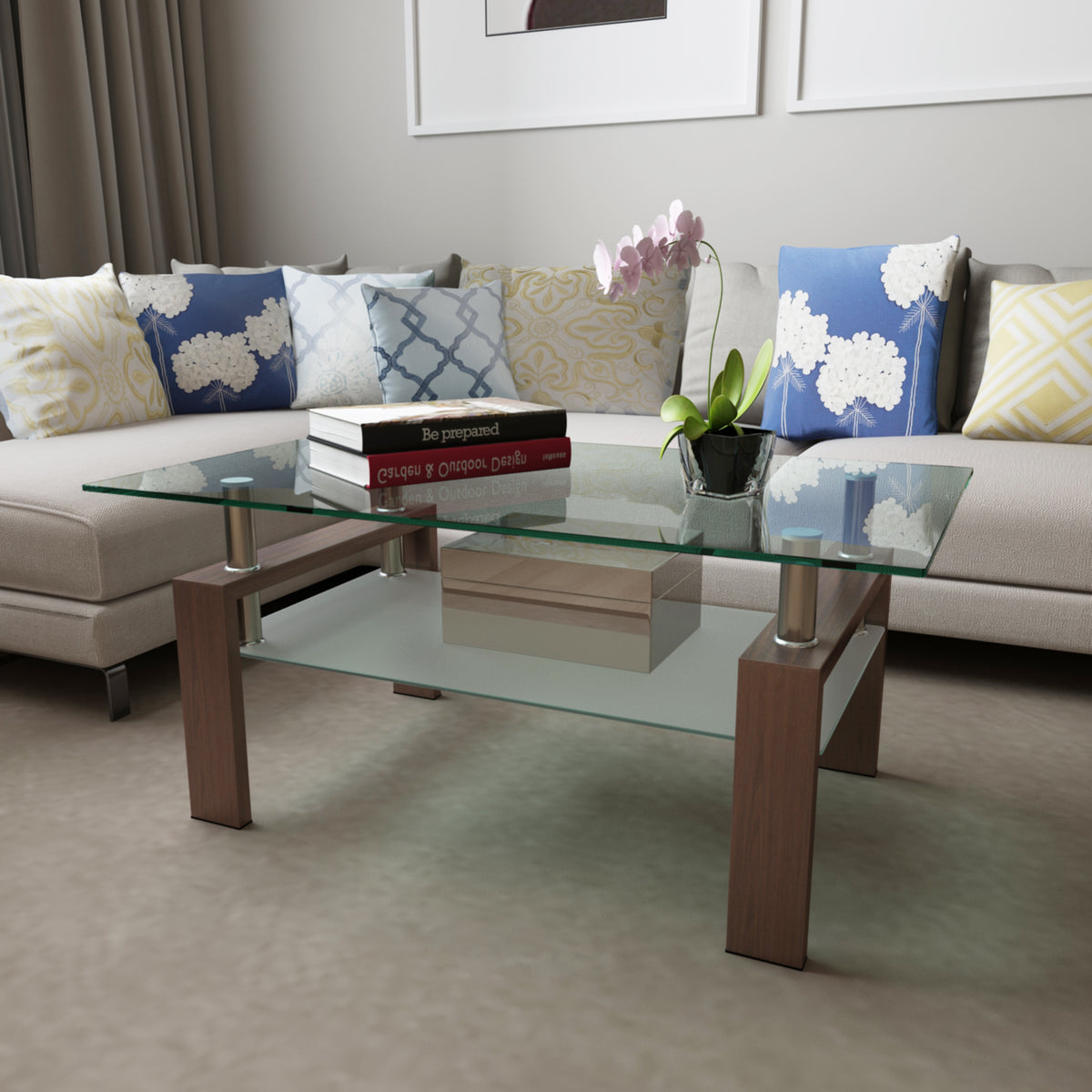 Rectangle Glass Coffee Table, Clear Coffee Table, Modern Side Center Tables For Living Room - Style 3