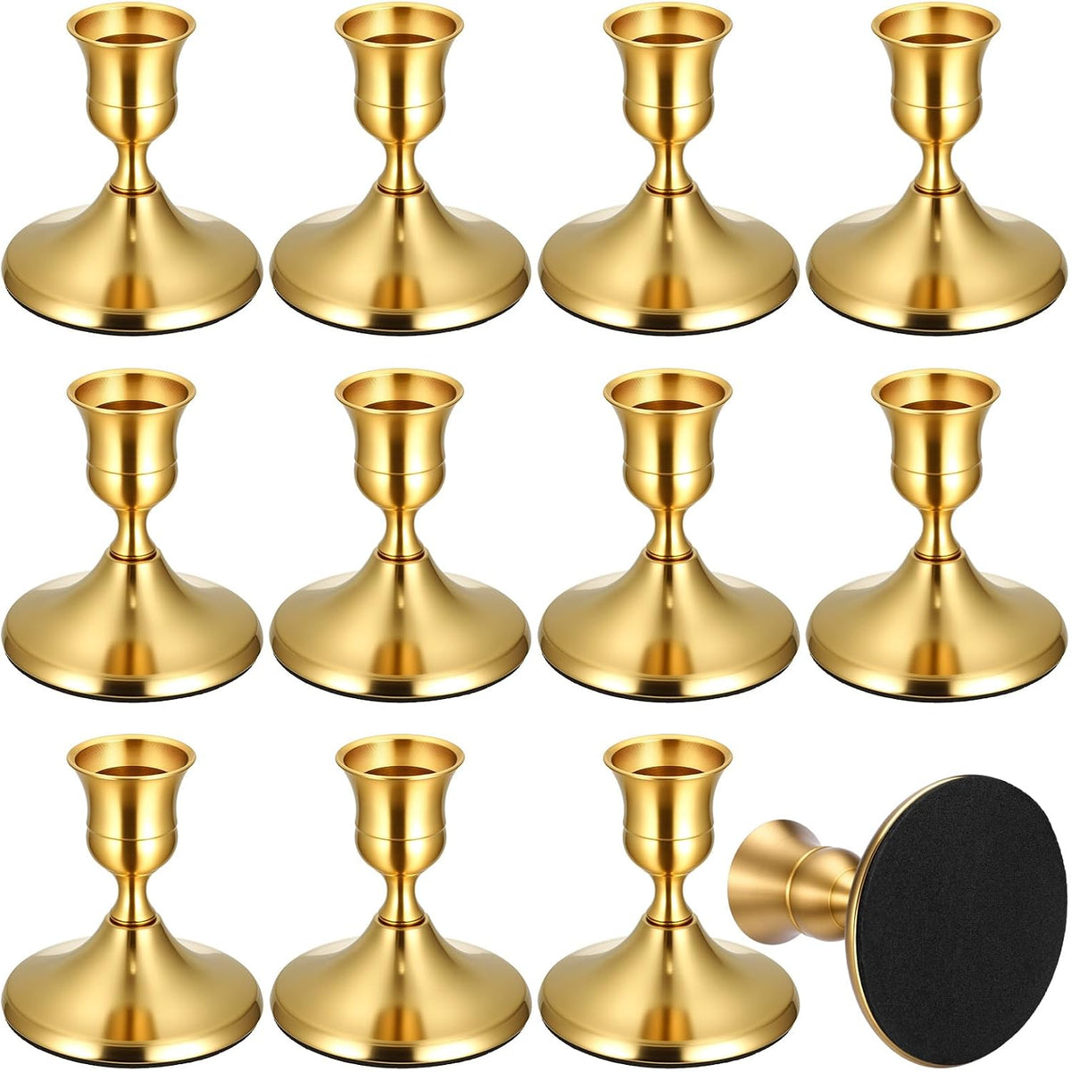 Brass & Black Vintage Taper Candlestick Holders, 12 Pieces