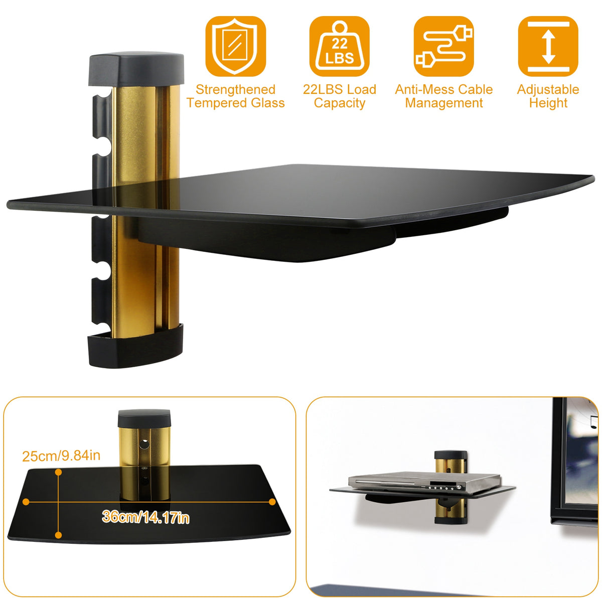 Floating Wall Mounted Tempered Glass Shelf For DVD Cabinet