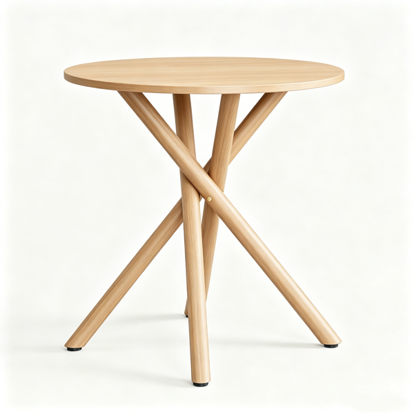 Modern Round Side Table With Crossed Metal Legs, 23.6inch Small Accent End Table With Adjustable Feet, Sofa Side Table For Living Room Bedroom Small Spaces, Natural Wood