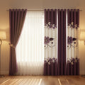 Purple & White Gardenia Curtain and Sheer Set, 6 Piece