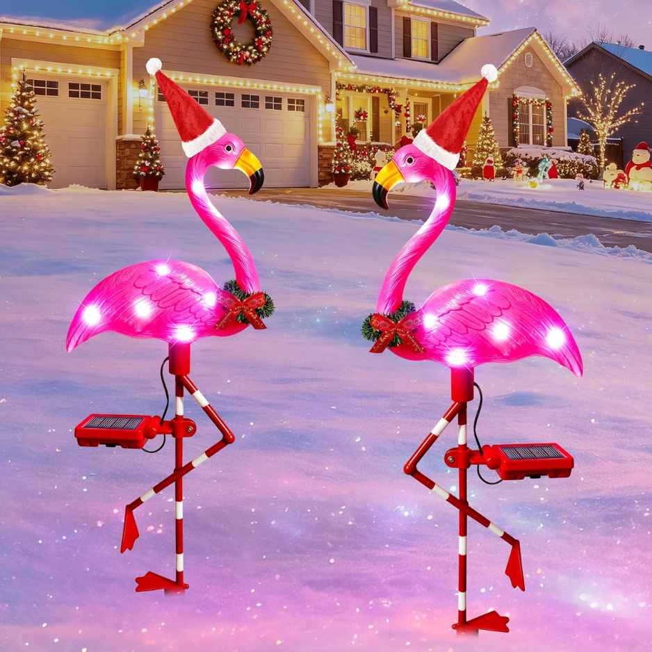 Solar Flamingo Garden Lights 2 Pcs Waterproof