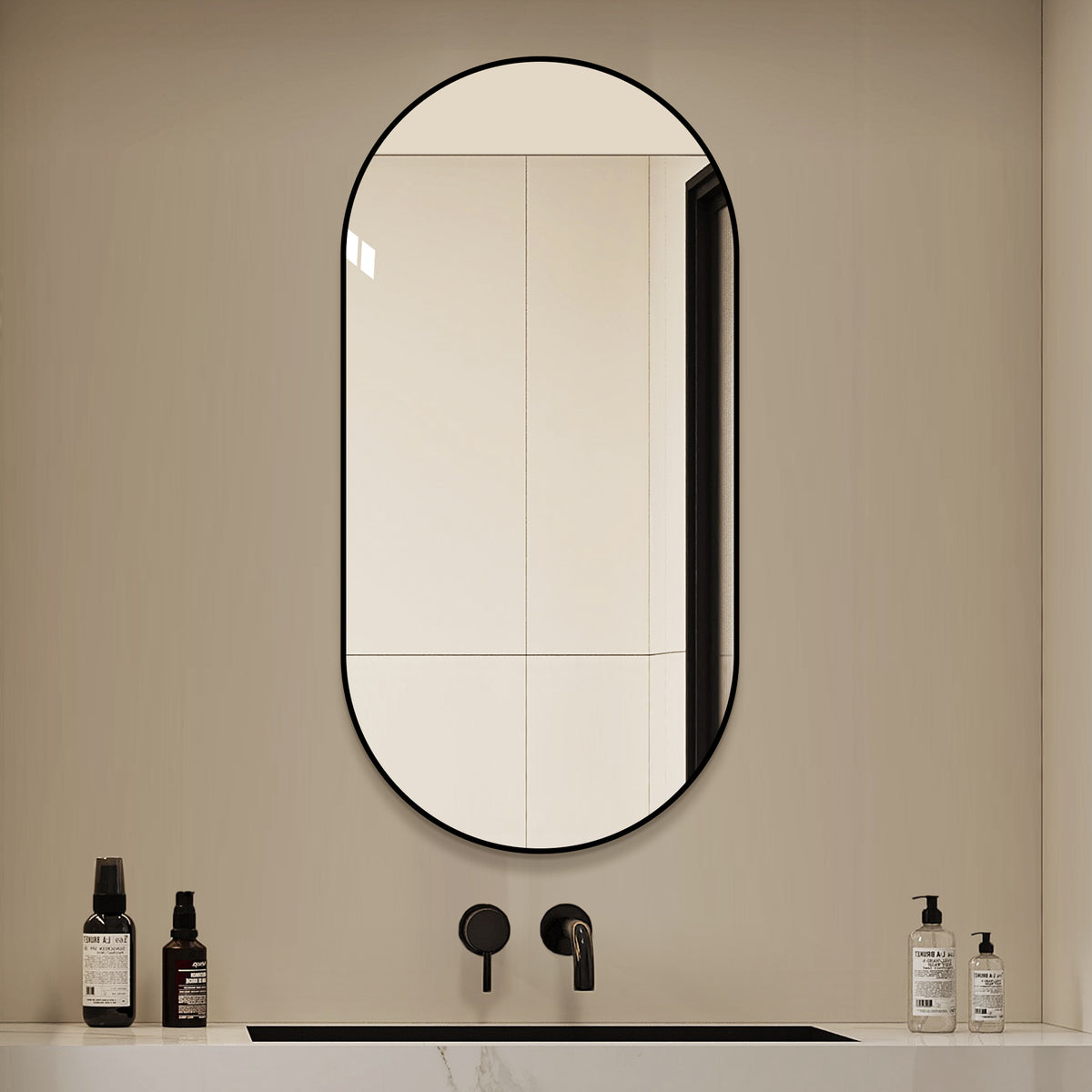 48x24 Inch Black Bathroom Vanity Mirror Wall Mounted