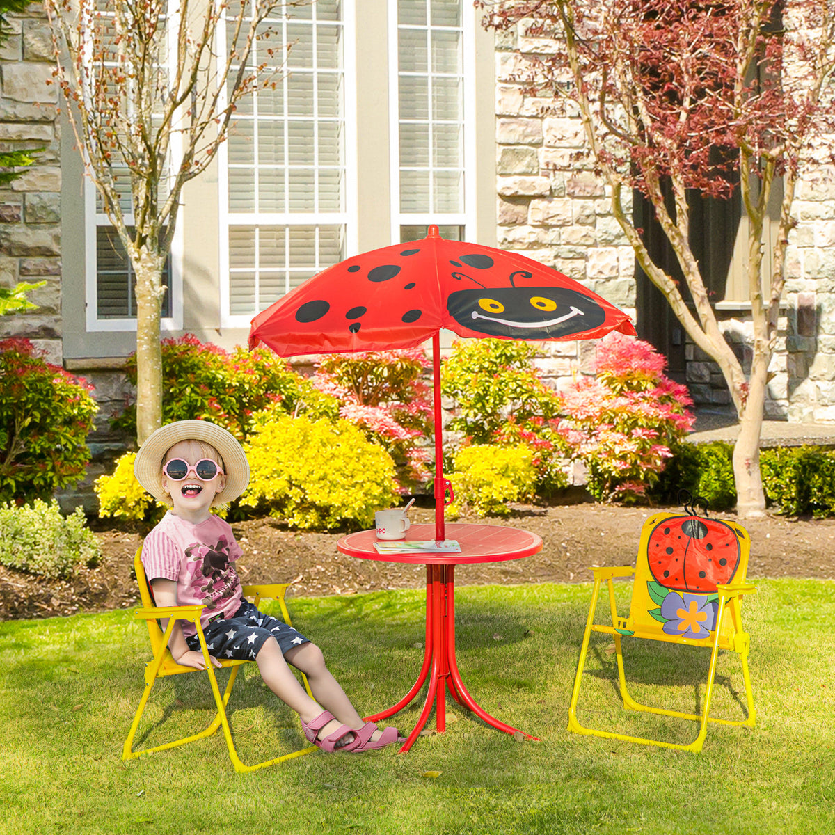 Kids Table and Chair Set, Outdoor Folding Garden Furniture, Picnic Table, Green