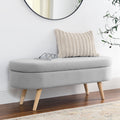 Ottoman Oval Storage Bench, Rubber Wood Legs, Grey 43.5x16x16