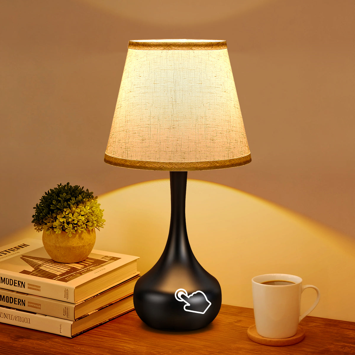 3-Way Dimmable Set Of 2 Small Bedside Lamps For Night Stands, Black Desk Lamps LED Bulbs Included