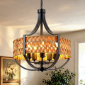 Rattan Chandelier, 5-Light, 19.7 in, Black