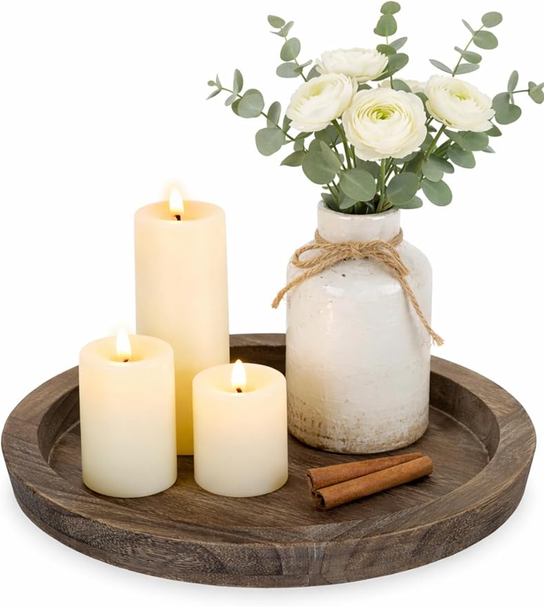 Round Distressed Wood Candle Tray