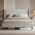 Queen Size Bed Frame Upholstered Headboard Linen Fabric Platform