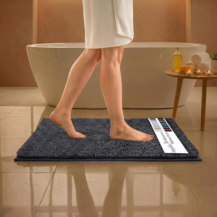 Small Plush Shaggy Chenille Bath Mat, Charcoal Gray