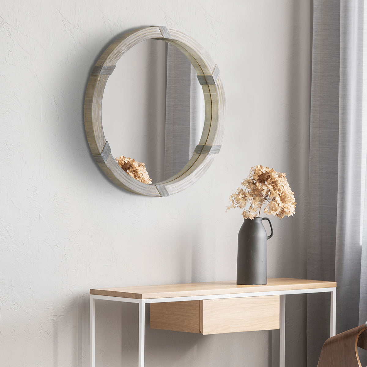 Round Wood Wall Mirror, Natural, 30.75 in