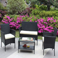 4 PC Rattan Patio Furniture Set Outdoor Patio Cushioned Seat Wicker