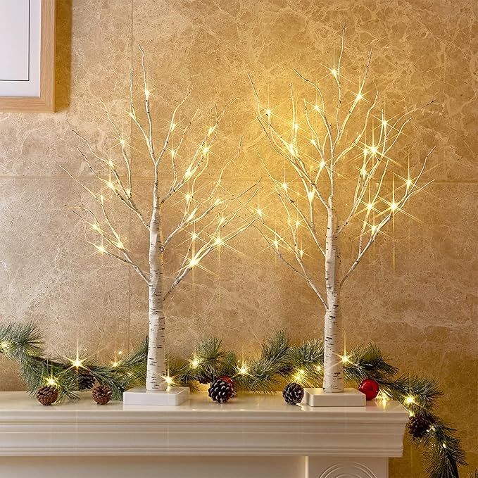 Lighted Birch Trees, 2 ft, Set of 2