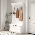 Entryway Bench With Standing Coat Rack, Hall Tree With Shoe Storage Bench, Entryway Organizer With 5 Hooks, White