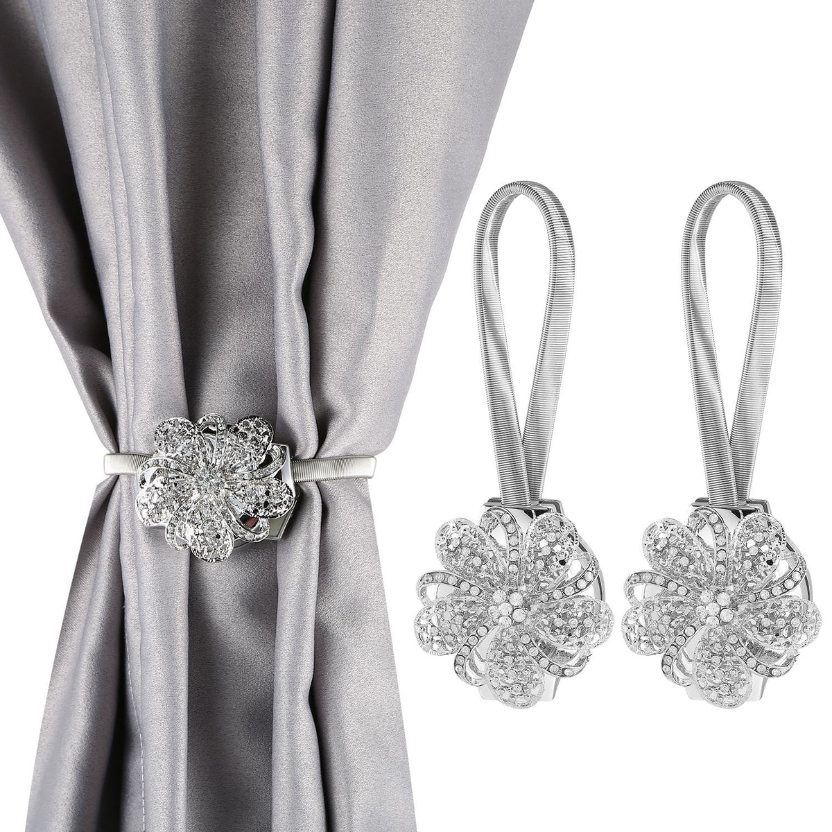 Magnetic Curtain Tiebacks, Floral, Set of 2