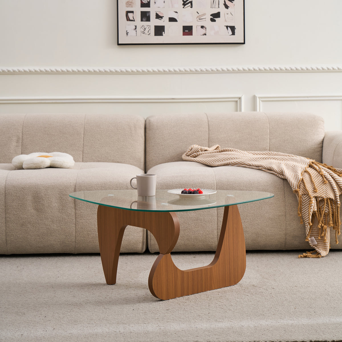 Mid-Century Modern Wood Center Table Small Farmhouse Coffee Table For Living Room, Brown