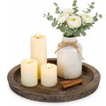 Round Distressed Wood Candle Holder Tray, Low Profile