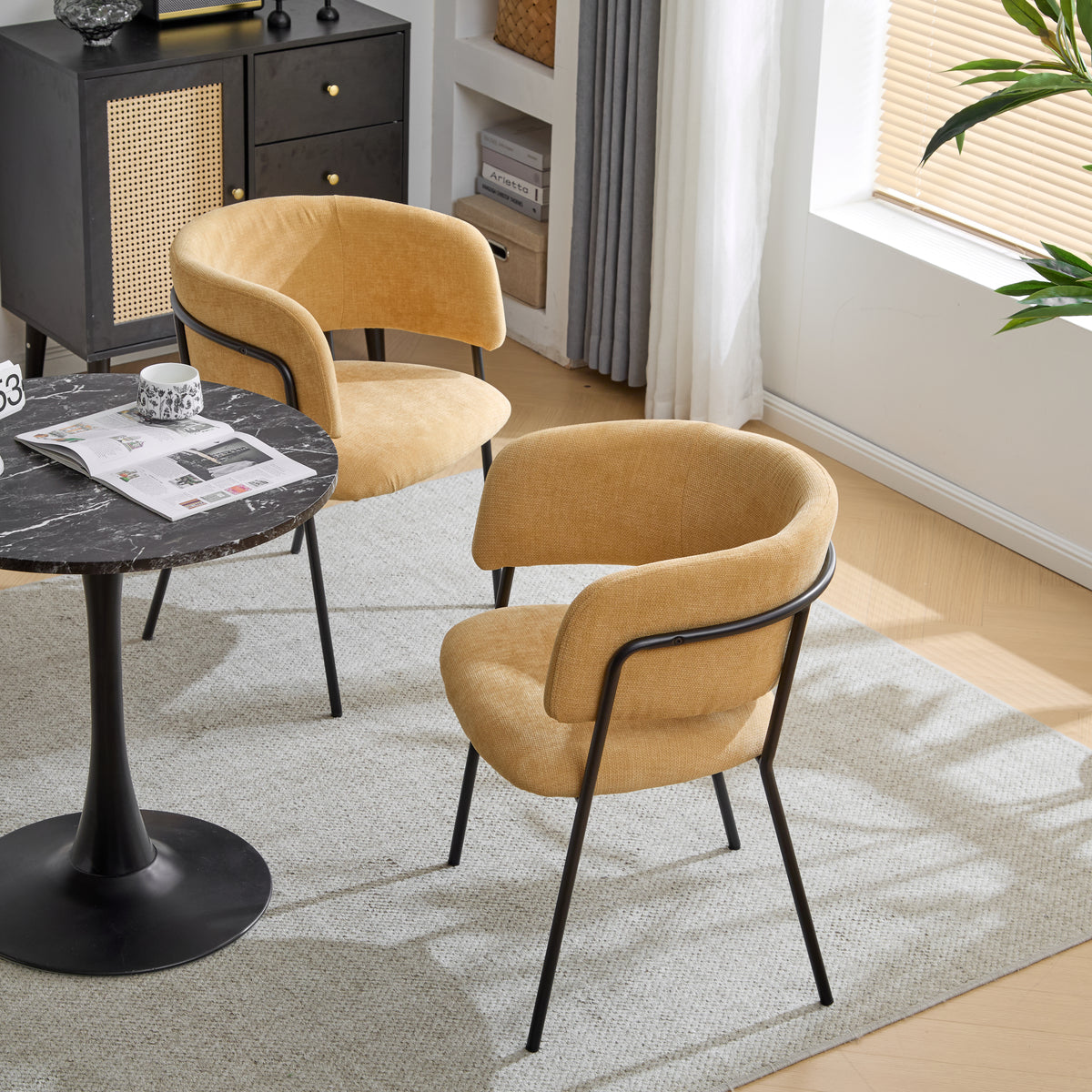 Modern Upholstered Arm Dining Chair Set Of 2, Yellow