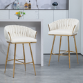 26 Counter Height Bar Stools Velvet Kitchen Island Counter Bar Stool With Hand-Wave Back, Golden Chromed Base And Footrest