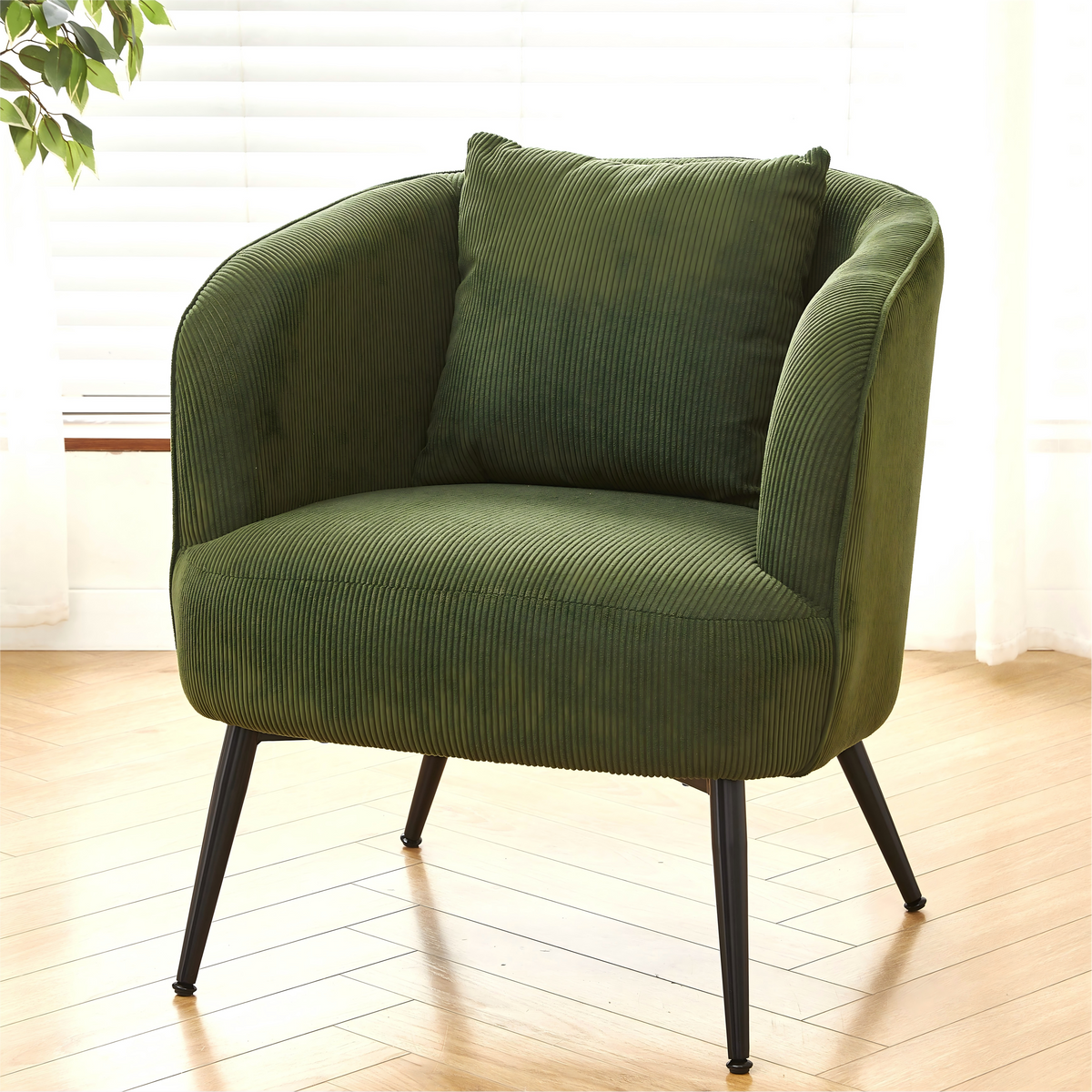 Velvet Accent Chair With Pillow Modern Upholstered Armchair With Metal Legs Comfy Barrel Chair For Living Room Bedroom