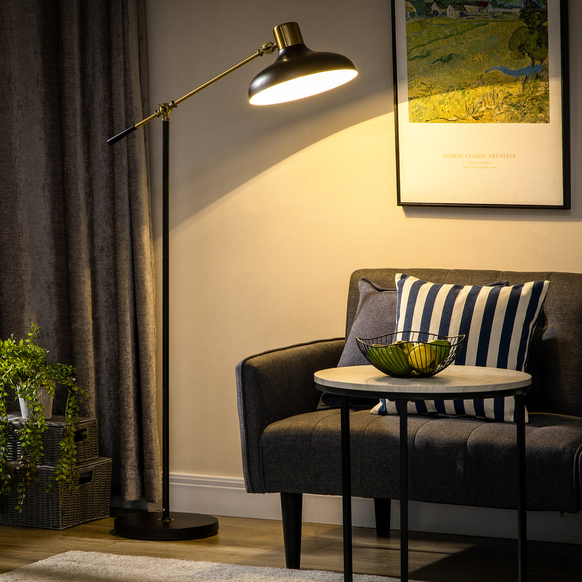 Balance Arm Floor Lamp, Black & Gold